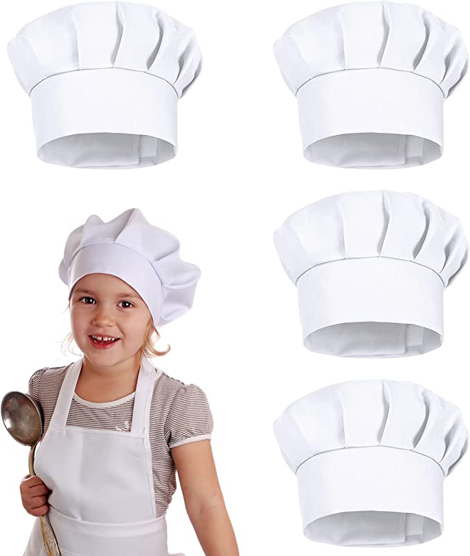 Kids Outdoor Kitchen Accessories - 4個入り ホワイトパーティーキャップハット コスチューム キッズシェフハット 21cm 子供用ベーキングベビーキッチン