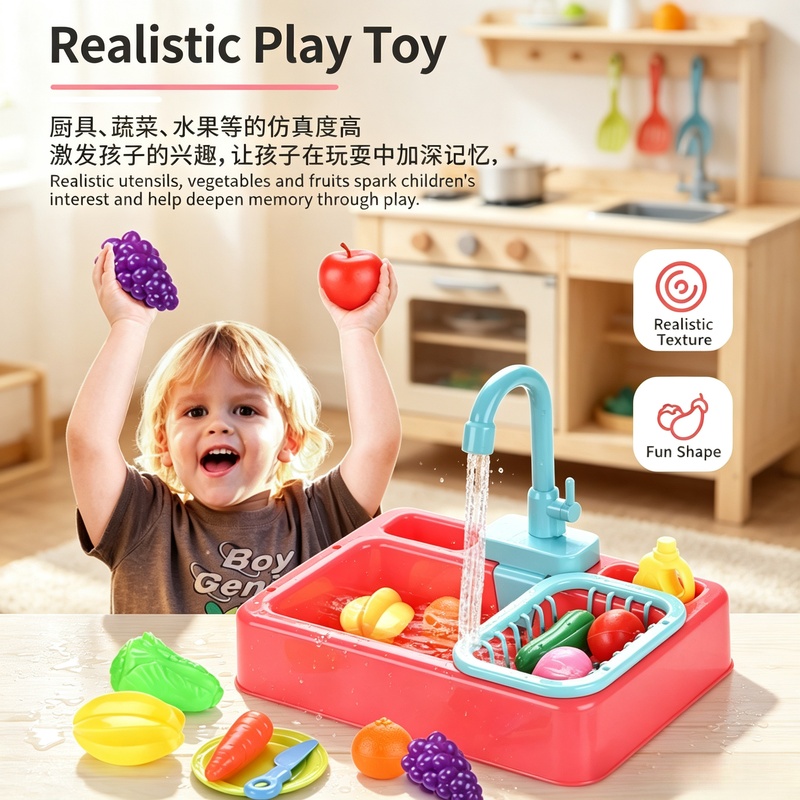 キッチンおもちゃ プラスチック製食器洗いシンクセット、子供向 - Kids Outdoor Kitchen Accessories のレビューと価格