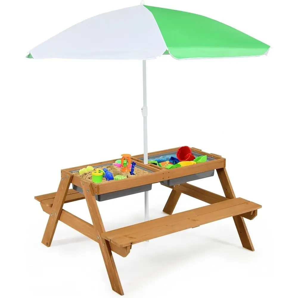 4-in-1木製砂場＆水遊びピクニックテーブル、取り外し可能 - Kids Outdoor Furniture Set のレビューと価格